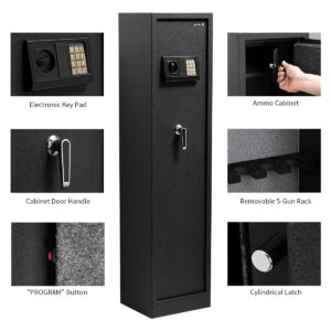 RPNB Rifle Safe,Electronic Gun Security Cabinet,Quick Access 5-Gun Large Metal Rifle Gun Security Cabinet with Separate Pistol/Ammo Area