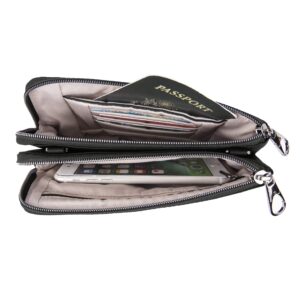 Travelon Double Zip Crossbody Clutch, Black, One Size, 8.5 x 5.5 x 1.5