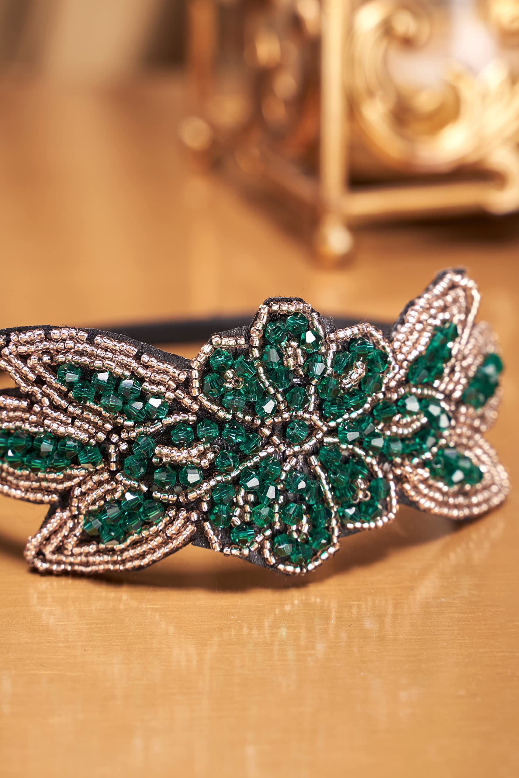 BABEYOND Flapper Headband 1920s Headpiece - Art Deco Headpiece Rhinestone Hair Accessories for Women (Style2-Green)