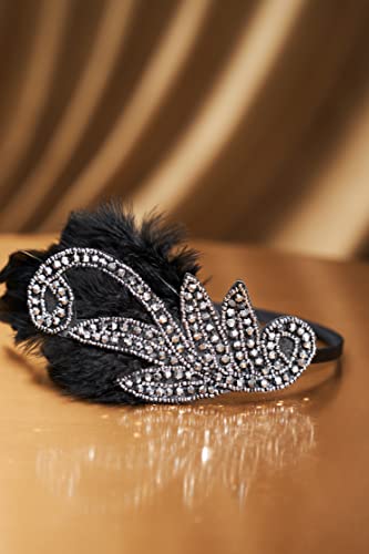 BABEYOND 1920s Flapper Headband Accessories Roaring 20s Feather Hair Band Vintage Gatsby Party Accessories (Silver)