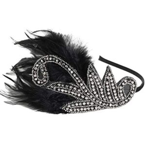 BABEYOND 1920s Flapper Headband Accessories Roaring 20s Feather Hair Band Vintage Gatsby Party Accessories (Silver)