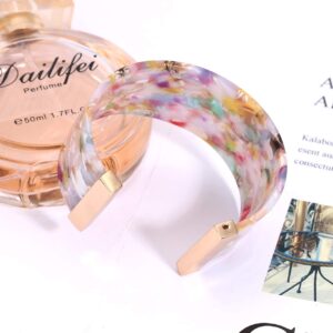 FAERLIIRY Cuff Bracelet for Women Acrylic Resin Bracelets Statement Bangle Bracelet Adjustable Bracelet Wide Chunky Bracelets for Women (Floral)