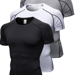 2/3 Pack Men's Compression Shirts Short Sleeve Workout T-Shirt Cool Dry Undershirts Baselayer Sports Shirt Running Tops