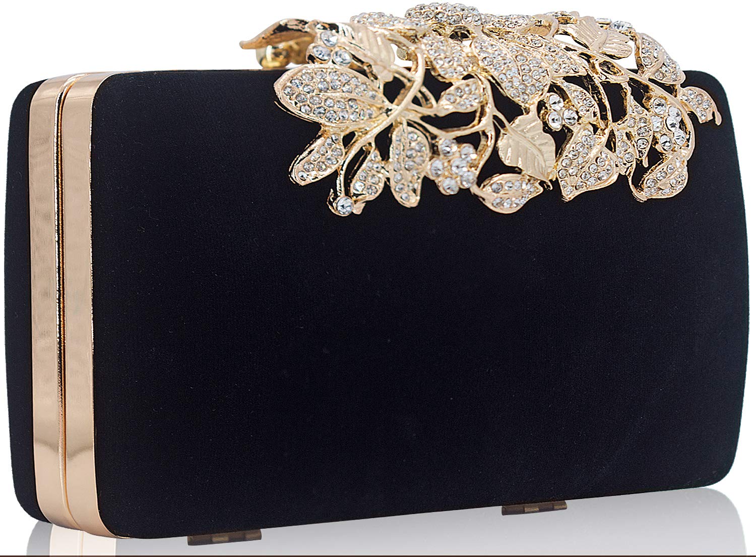 MagicLove Womens Evening Bag with Rhinestone Crystal Flower Closure Velvet Clutch Purse for Wedding Party Black