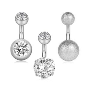 gnoliew 14g 6mm 1/4 inch short belly button rings 316l surgical steel navel rings 3pcs (a,steel)