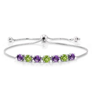 gem stone king 925 sterling silver purple amethyst and green peridot tennis bracelet for women (2.67 cttw, gemstone birthstone, round cut 4.5mm, fully adjustable up to 9 inch)