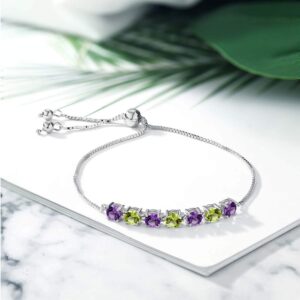 Gem Stone King 925 Sterling Silver Purple Amethyst and Green Peridot Tennis Bracelet For Women (2.67 Cttw, Gemstone Birthstone, Round Cut 4.5MM, Fully Adjustable Up to 9 Inch)