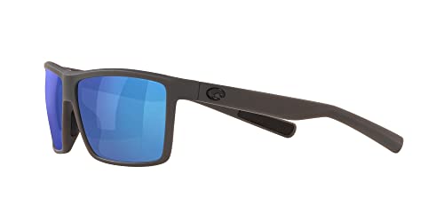 Costa Del Mar Mens Rinconcito Rectangular Sunglasses, Matte Grey/Blue Mirrored Polarized-580G, 60 mm