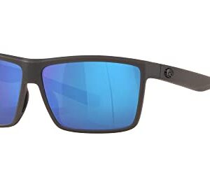 Costa Del Mar Mens Rinconcito Rectangular Sunglasses, Matte Grey/Blue Mirrored Polarized-580G, 60 mm