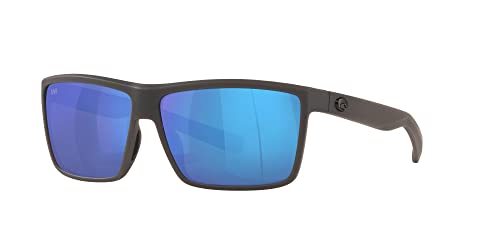 Costa Del Mar Mens Rinconcito Rectangular Sunglasses, Matte Grey/Blue Mirrored Polarized-580G, 60 mm