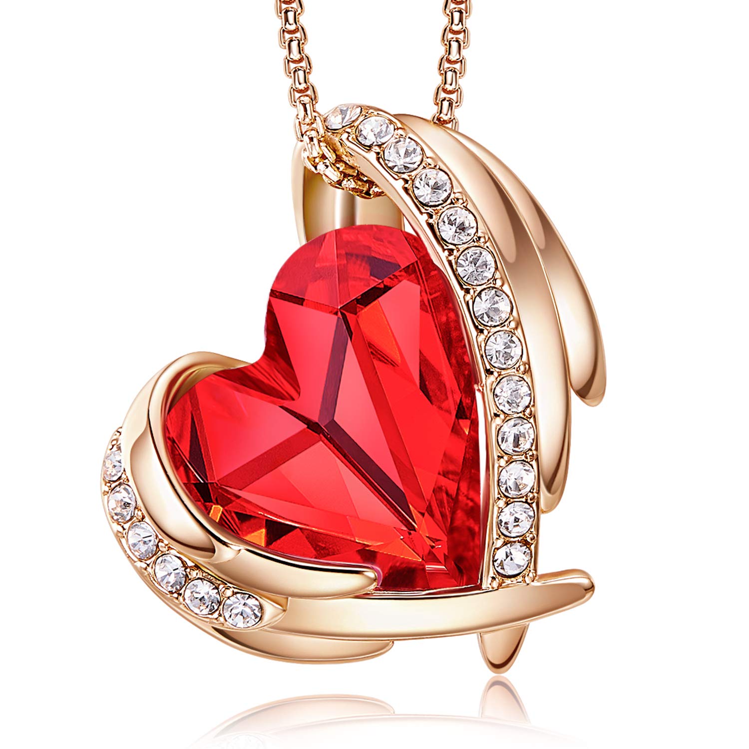 CDE Love Heart Pendant Necklaces for Women Silver Tone Rose Gold Tone Birthstone Christmas Jewelry Gifts for Women Birthday/Anniversary Day/Valentine's Day (Crystals, Rose Gold Plated-01 & 07-January & July Ruby Red Siam Garnet)