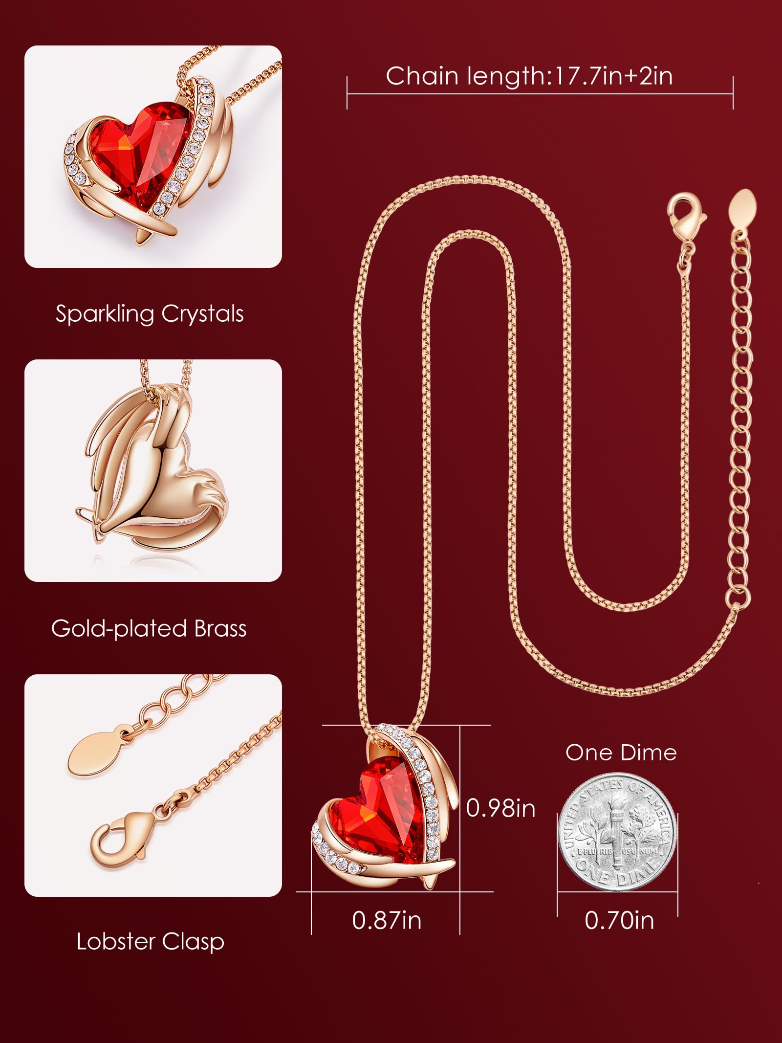 CDE Love Heart Pendant Necklaces for Women Silver Tone Rose Gold Tone Birthstone Christmas Jewelry Gifts for Women Birthday/Anniversary Day/Valentine's Day (Crystals, Rose Gold Plated-01 & 07-January & July Ruby Red Siam Garnet)