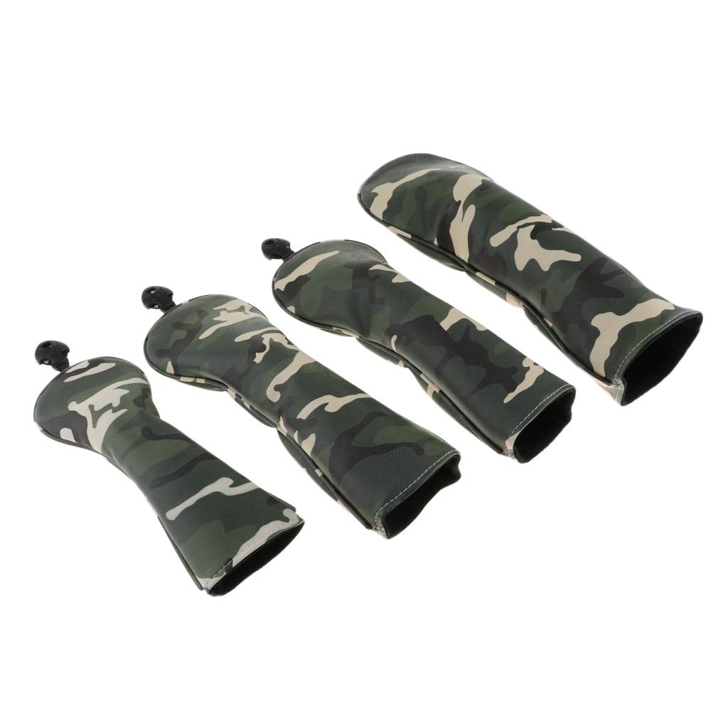 4Pcs/Set Premium PU Golf Covers 3 5 UT Wood Replacement & Interchangeable Number Tag, Camo Green