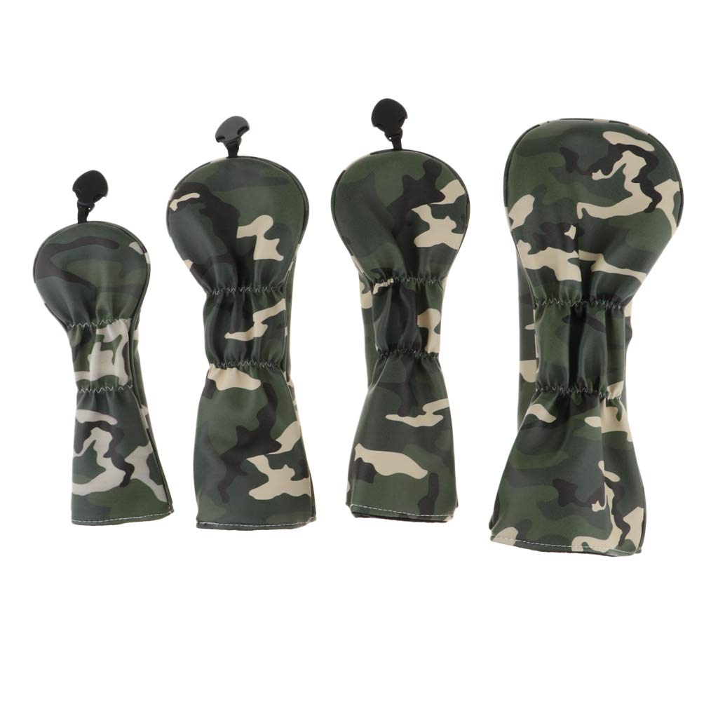 4Pcs/Set Premium PU Golf Covers 3 5 UT Wood Replacement & Interchangeable Number Tag, Camo Green