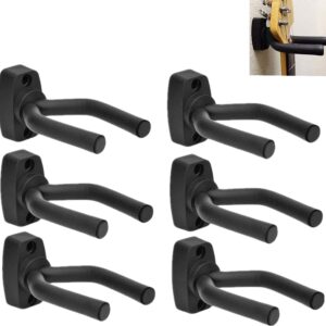 Guitar Wall Mount Hanger 6 Pack, Guitar Hanger Wall Hook Holder Stand Black Display with Screws - Easy to Install - Fits Guitars, Bass, Mandolin, Banjo, Ukulele