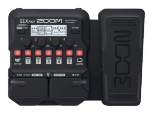 zoom g1x four guitar multi-effects processor with expression pedal, with 70+ built-in effects, amp modeling, looper, rhythm section, tuner, battery powered