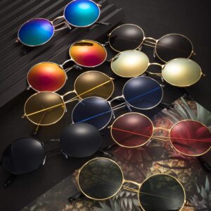 Blulu 18 Pairs Hippie Round Sunglasses for Women Men Bulk Retro Circle Hippie Glasses Metal Frame for Disco Party Accessory