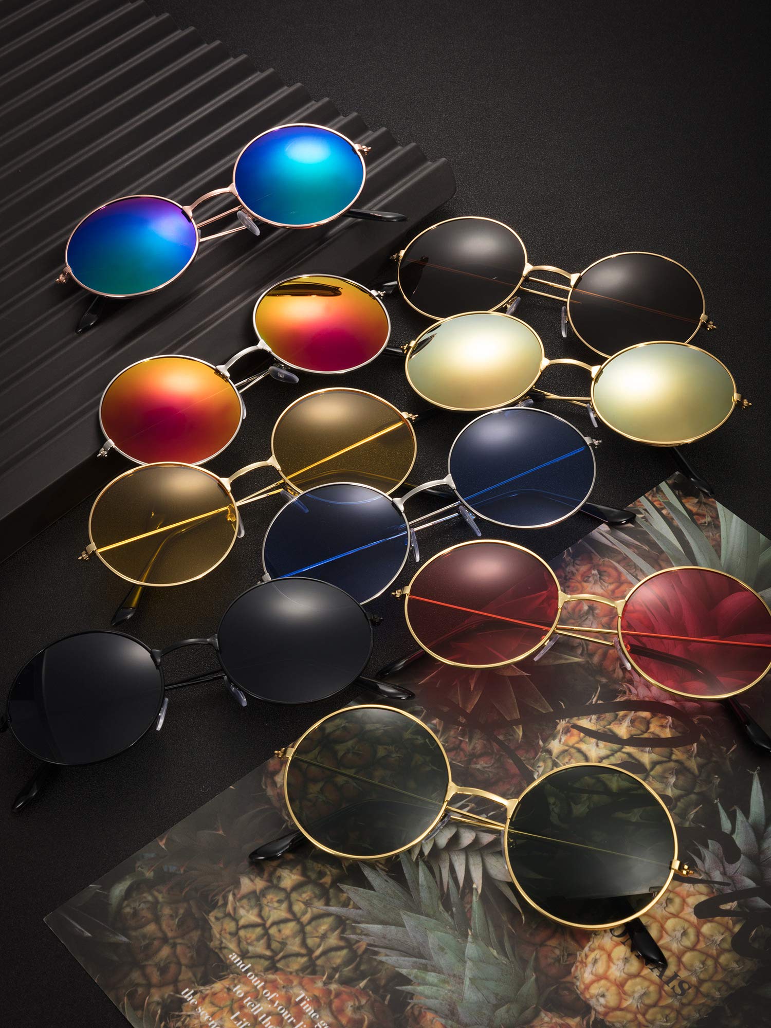 Blulu 18 Pairs Hippie Round Sunglasses for Women Men Bulk Retro Circle Hippie Glasses Metal Frame for Disco Party Accessory