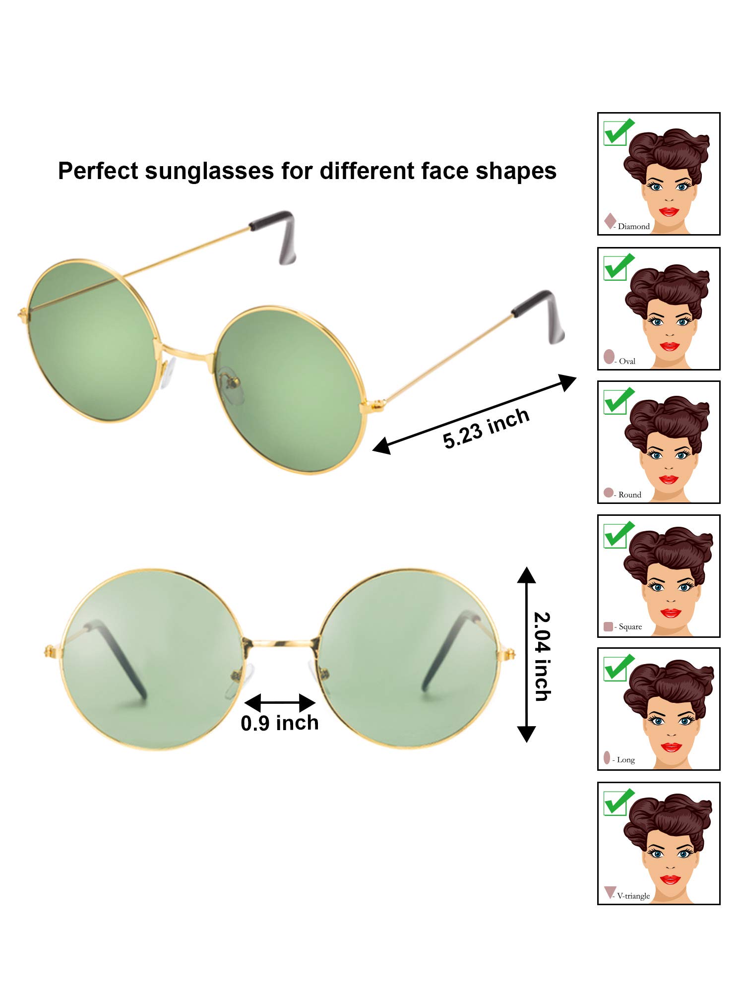 Blulu 18 Pairs Hippie Round Sunglasses for Women Men Bulk Retro Circle Hippie Glasses Metal Frame for Disco Party Accessory