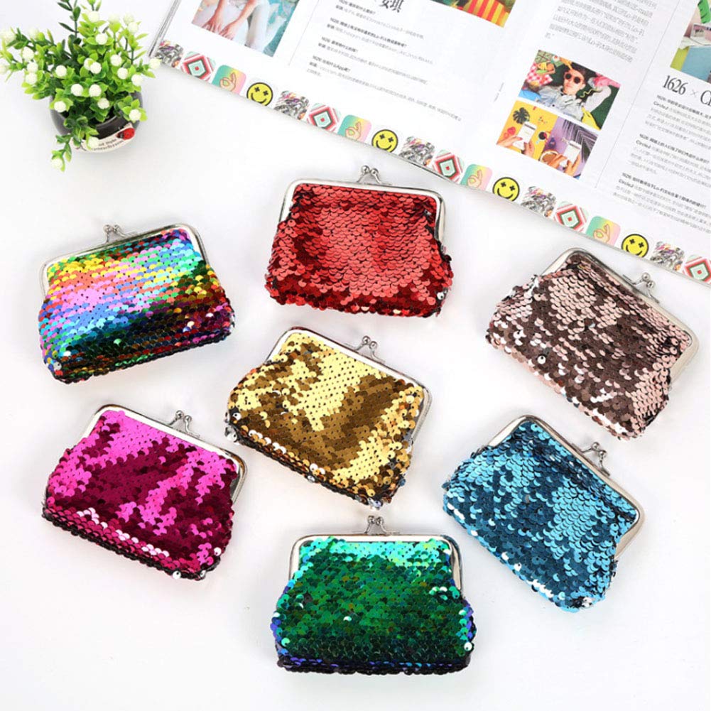 LOVESTOWN Sequin Coin Purses, 6 Pcs Sequins Mini Wallets Glitter Reversible Magic Flip Sequins Purses for Kids Party Favors Gifts