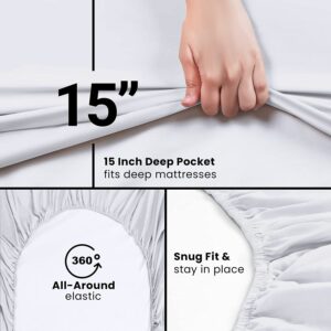 4 Piece Twin XL Sheet Set, Twin Extra Long Size White Solid 100% Egyptian Cotton, 600-Thread-Count Cooling Bed Sheets, 15 Inch Deep Pocket of Fitted Sheet, Twin Long Bed Sheets for Dorm Bedding