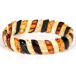 AMBERAGE Natural Baltic Amber Stretch Bracelet for Women - Hand Made from Polished/Certified Baltic Amber Beads(Multi)