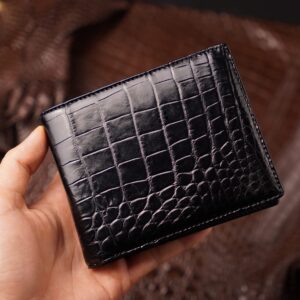 Vietnamcreations Men's Genuine Crocodiile Bifold Wallet RFID Blocking Black #8