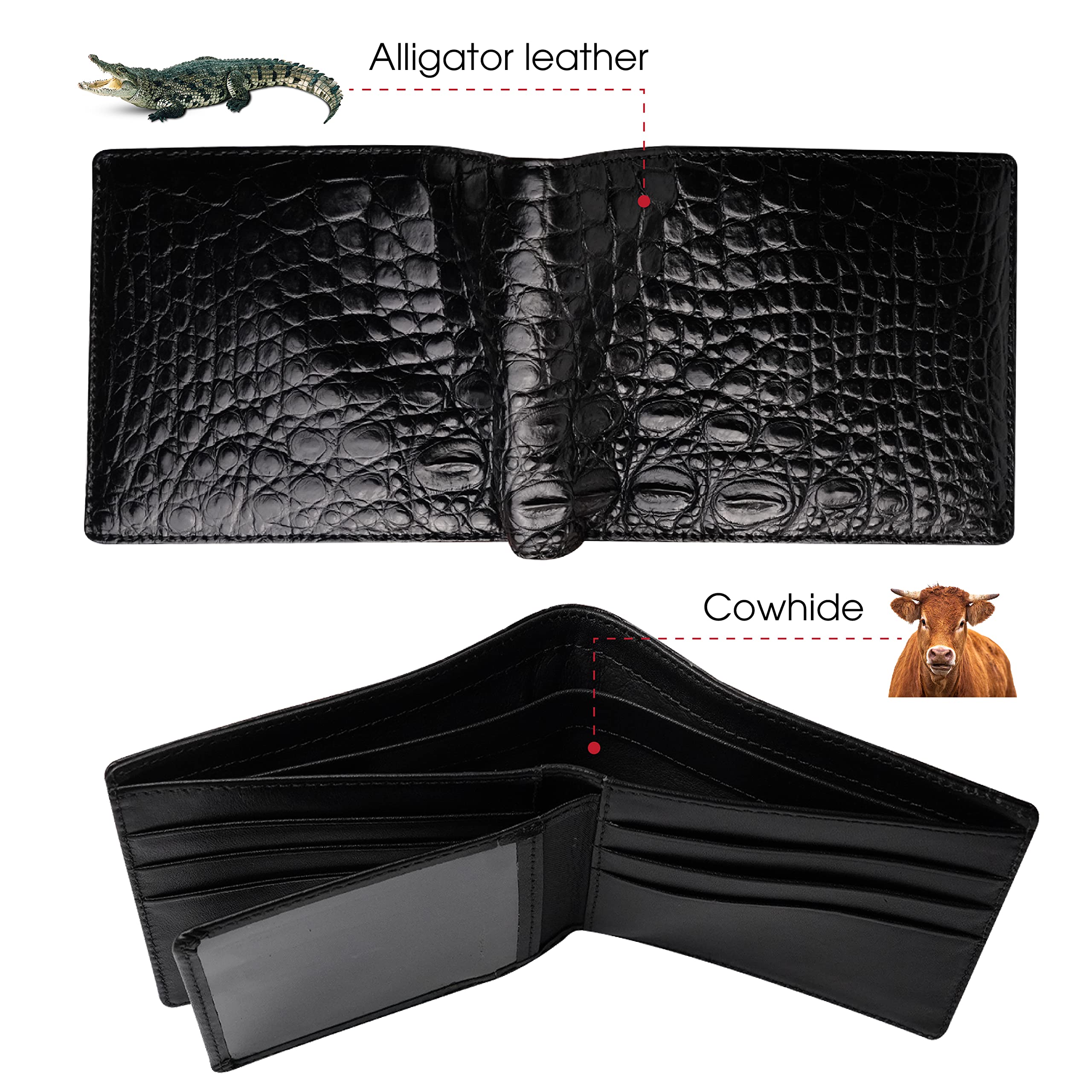 Vietnamcreations Men's Genuine Crocodiile Bifold Wallet RFID Blocking Black #8