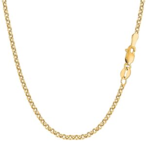 The Diamond Deal 14k SOLID Yellow or White Gold 2.3mm Shiny Diamond Cut Rolo Chain Necklace Or Bracelet for Pendants and Charms with Lobster-Claw Clasp Womens Chains Jewelry (20" And yellow-gold)