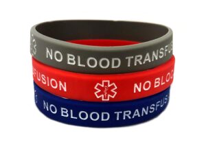 no blood transfusion silicone adult medical alert bracelets set of 3