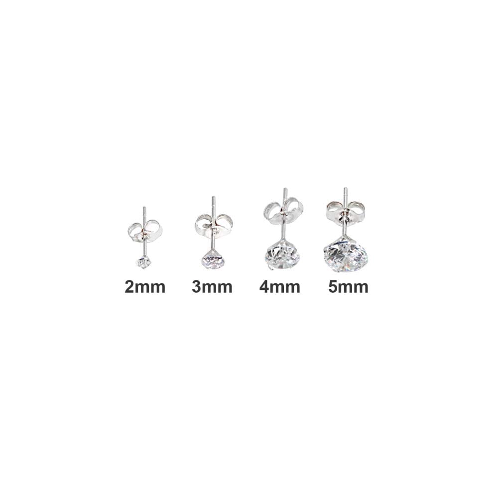 Real Gold Earrings 14K White Round Cubic Zirconia 2mm Tiny Studs Cartilage CZ Earring for Mens