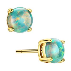 18K Gold Plated Opal Stud Earrings for Women Sterling Silver 5mm Solitaire Green Opal 4 Prongs Setting Simple Women Earrings