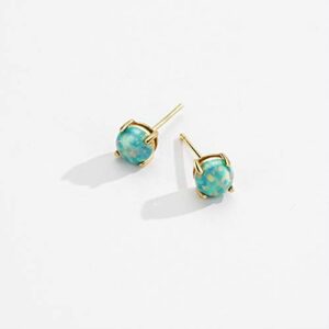 18K Gold Plated Opal Stud Earrings for Women Sterling Silver 5mm Solitaire Green Opal 4 Prongs Setting Simple Women Earrings