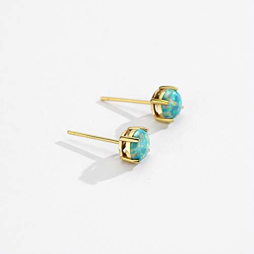 18K Gold Plated Opal Stud Earrings for Women Sterling Silver 5mm Solitaire Green Opal 4 Prongs Setting Simple Women Earrings