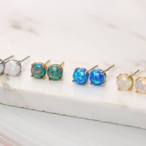 18K Gold Plated Opal Stud Earrings for Women Sterling Silver 5mm Solitaire Green Opal 4 Prongs Setting Simple Women Earrings