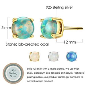 18K Gold Plated Opal Stud Earrings for Women Sterling Silver 5mm Solitaire Green Opal 4 Prongs Setting Simple Women Earrings