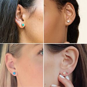 18K Gold Plated Opal Stud Earrings for Women Sterling Silver 5mm Solitaire Green Opal 4 Prongs Setting Simple Women Earrings