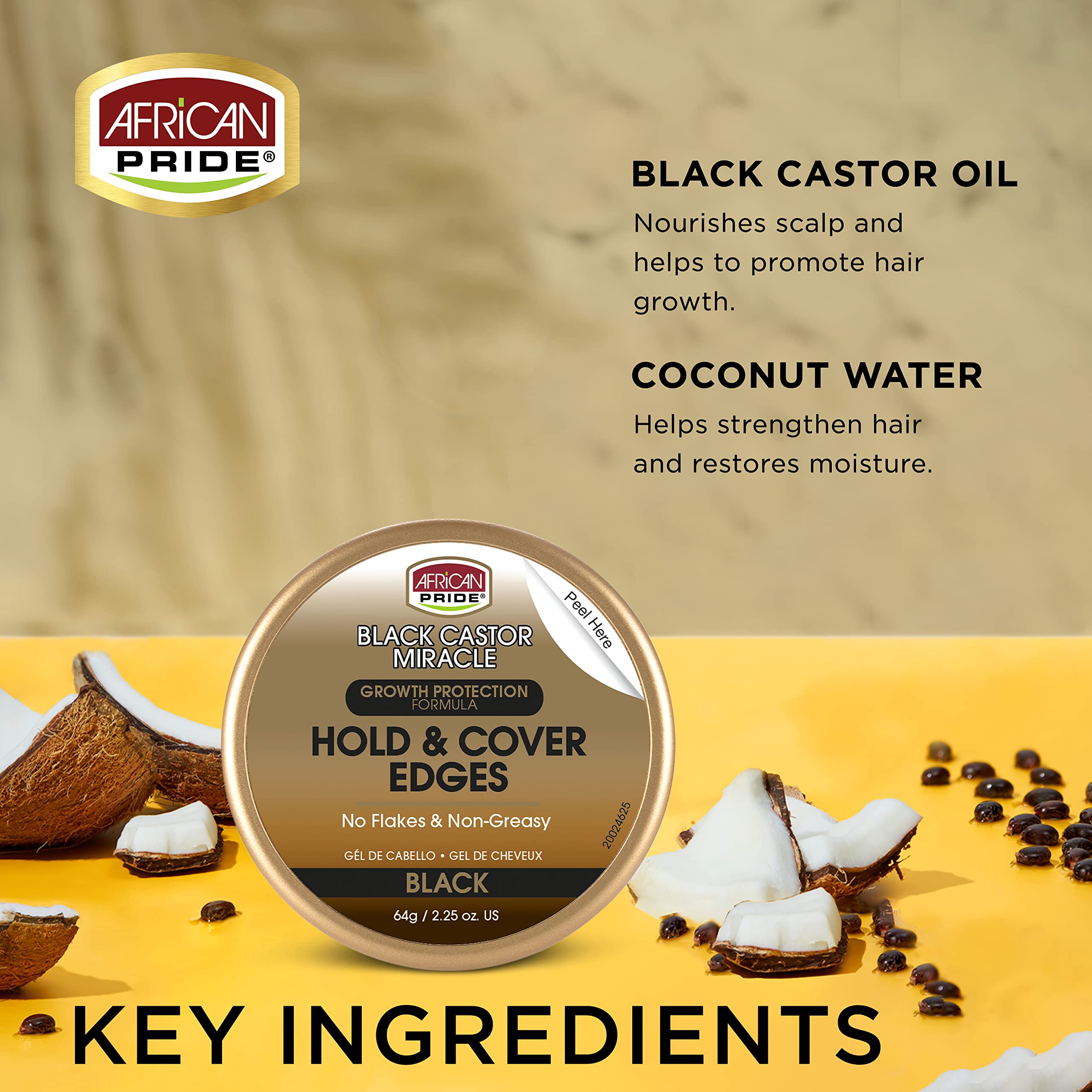 African Pride Black Castor Miracle Hold & Cover Edges - Slicks and Controls Edges, Covers Grays, Fills Thinning Areas, Contains Black Castor Oil & Coconut Oil, 2.25 oz