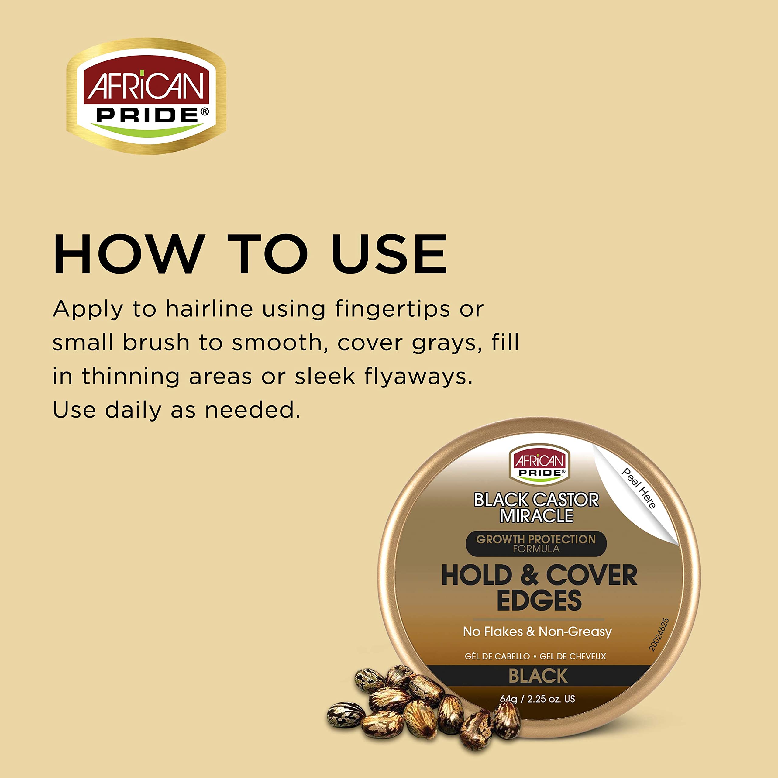 African Pride Black Castor Miracle Hold & Cover Edges - Slicks and Controls Edges, Covers Grays, Fills Thinning Areas, Contains Black Castor Oil & Coconut Oil, 2.25 oz