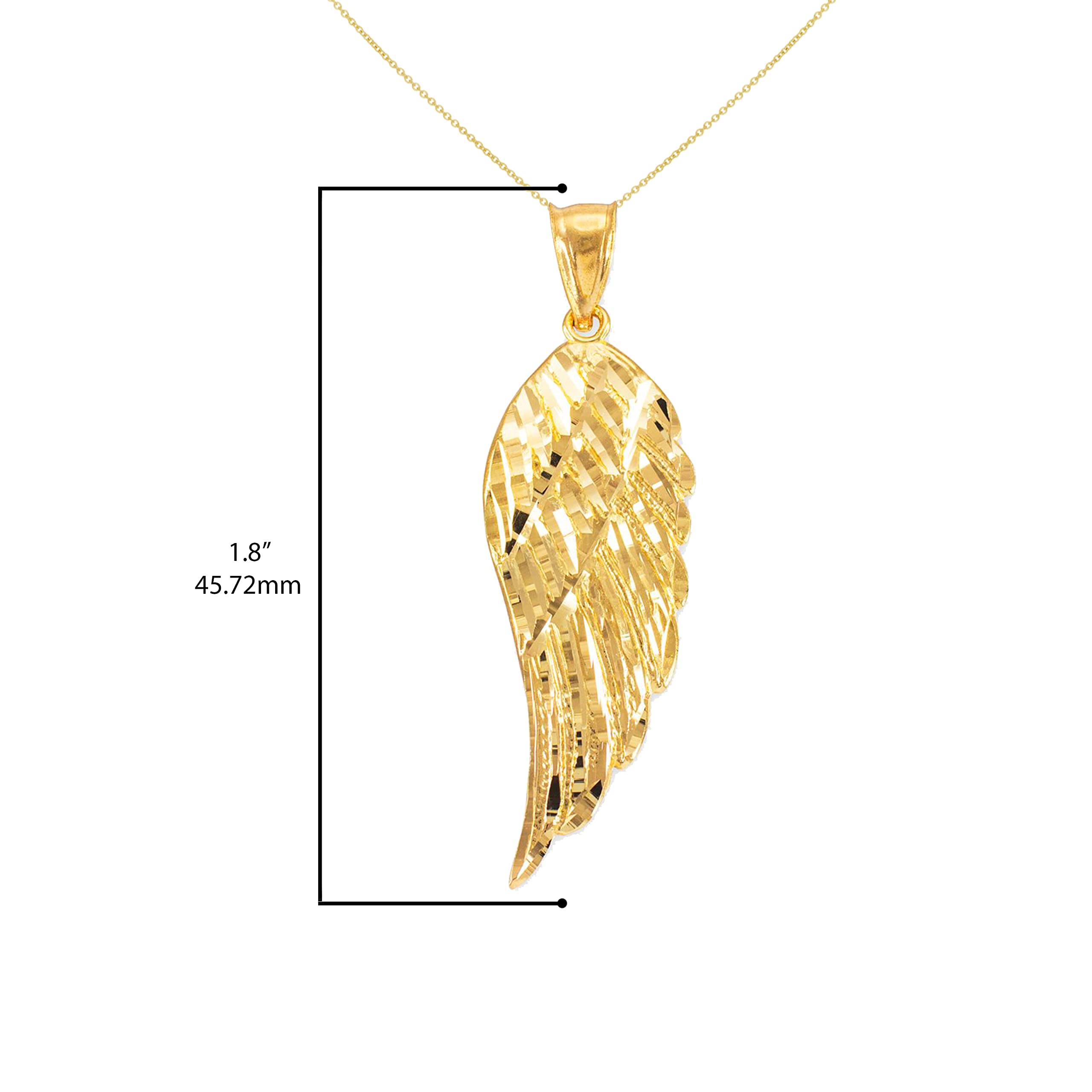 Textured 14k Yellow Gold Angel Wing Charm Pendant (1.80")