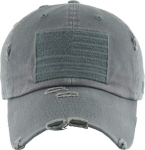 funky junque distressed baseball cap vintage dad hat - american flag (dark grey)