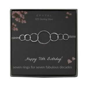 efytal 70 birthday gifts, 925 sterling silver 7 ring bracelet for women, 7 circles jewelry, gifts for 70 year old, 70th birthday gifts for grandma