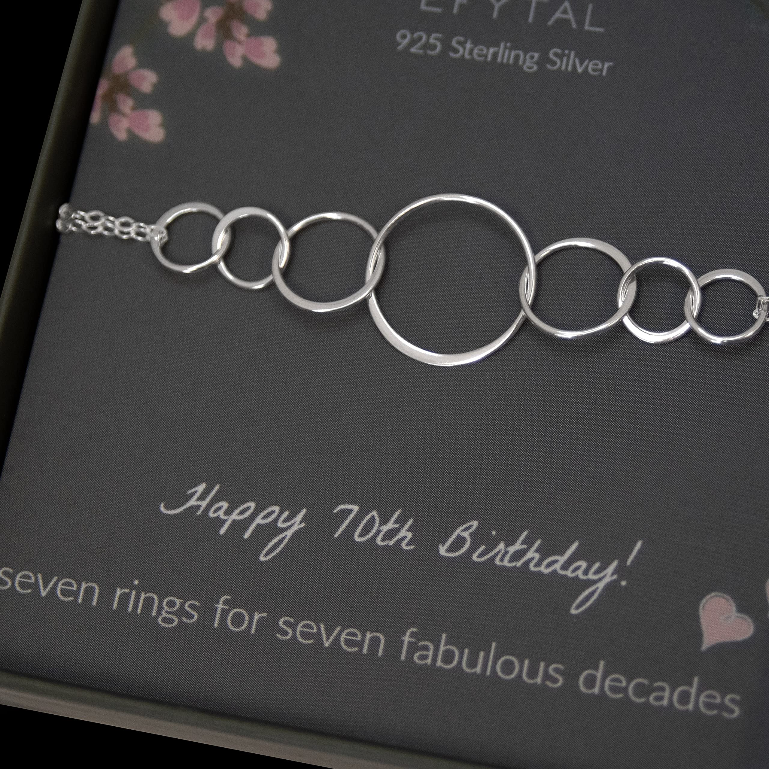 EFYTAL 70 Birthday Gifts, 925 Sterling Silver 7 Ring Bracelet for Women, 7 Circles Jewelry, Gifts for 70 Year Old, 70th Birthday Gifts for Grandma