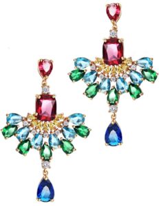 cubic zirconia chandelier earrings for women wedding long dangle earrings bridal earrings 18k gold plated multicolor cz stones for party prom