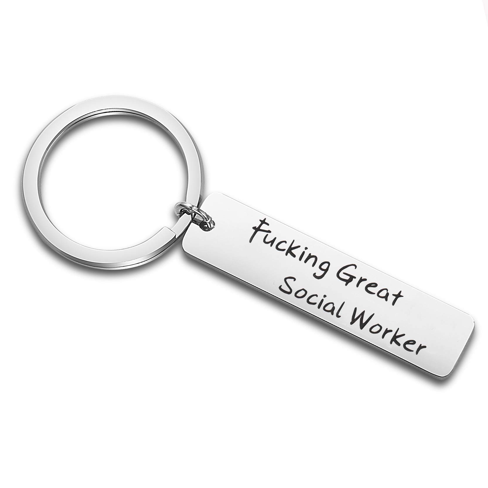 FEELMEM Fucking Great Social Worker Keychain Appreciation Gift for Social Worker MSW Graduation Gift (silver)