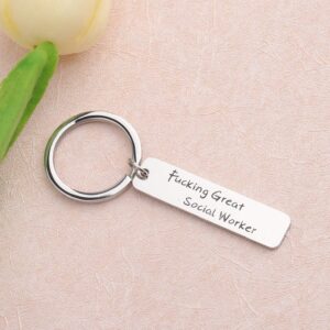 FEELMEM Fucking Great Social Worker Keychain Appreciation Gift for Social Worker MSW Graduation Gift (silver)