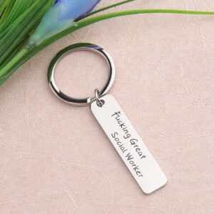 FEELMEM Fucking Great Social Worker Keychain Appreciation Gift for Social Worker MSW Graduation Gift (silver)