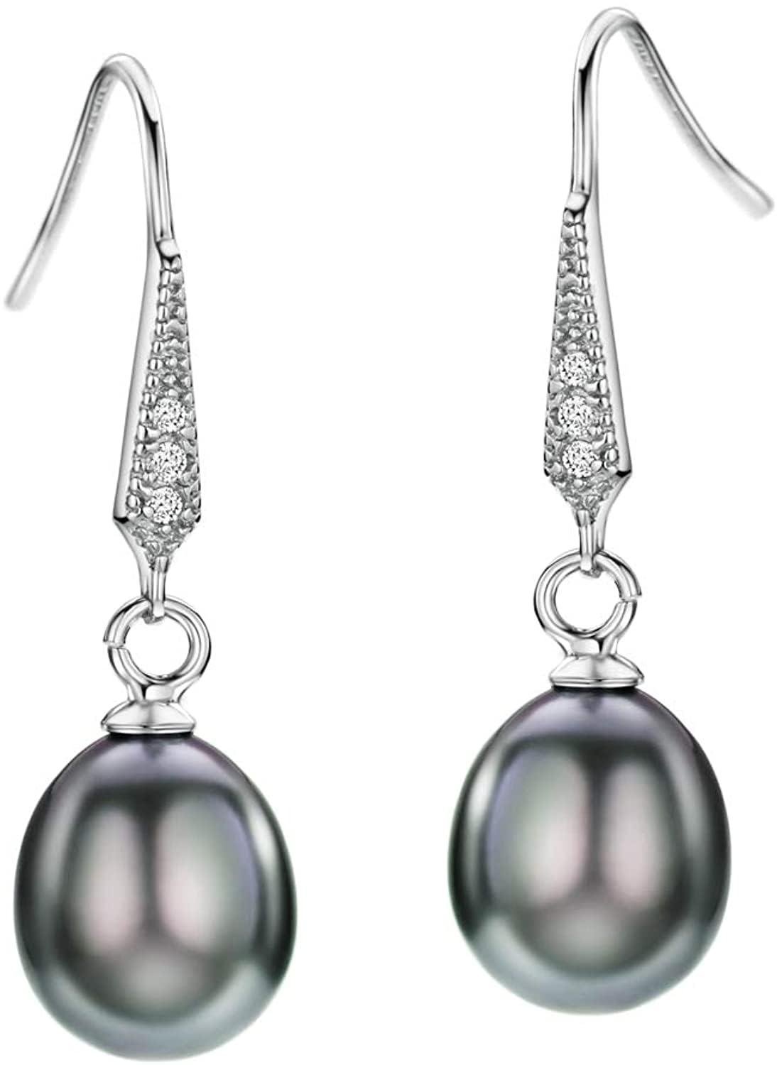 Black Freshwater Pearl Earrings Dangle Drop Earrings Sterling Silver Diamond Accented Fine Jewelry For Women