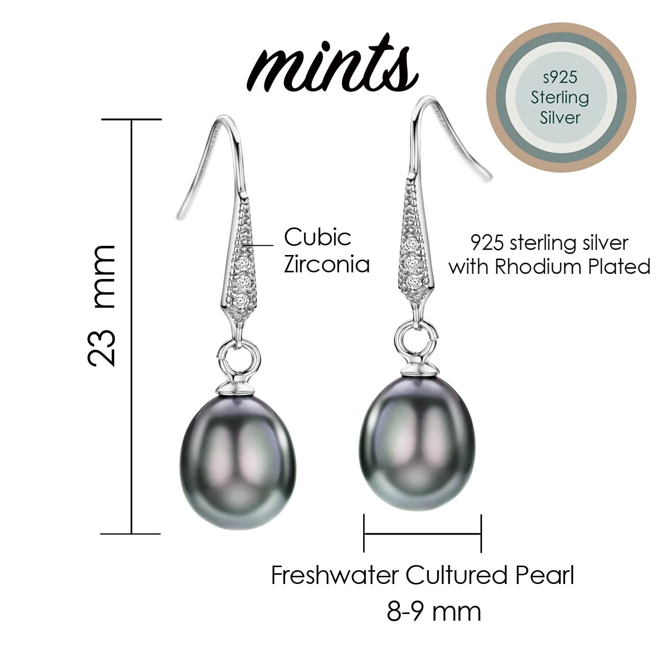 Black Freshwater Pearl Earrings Dangle Drop Earrings Sterling Silver Diamond Accented Fine Jewelry For Women