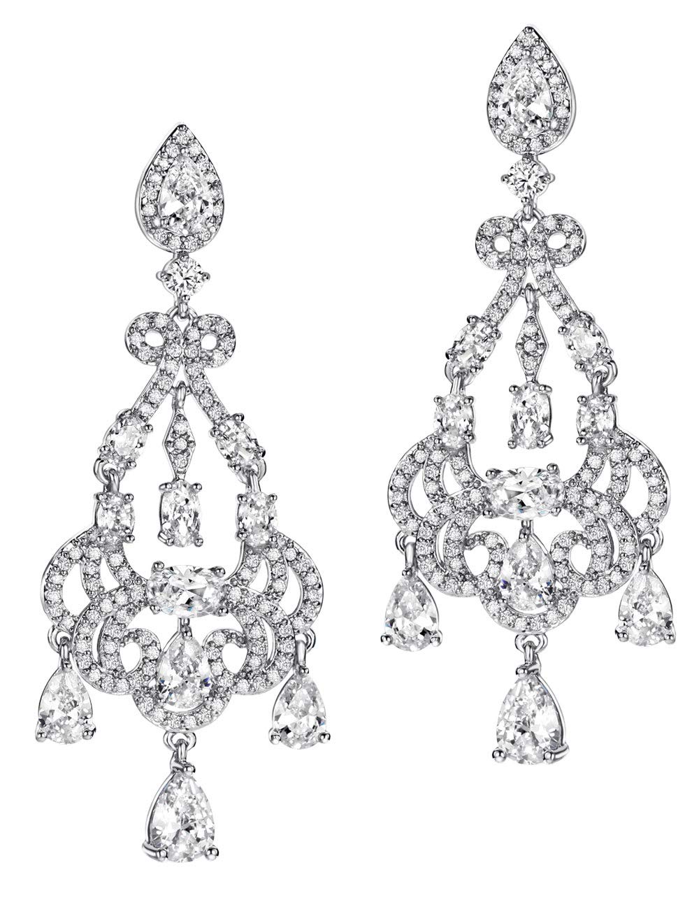 Cubic Zirconia Wedding Earrings For Women Crystal Drop Earrings Wedding Bridal Multiple Teardrop Chandelier Long Dangle Earrings